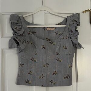 Brock Collection Floral Ruffle Sleeve Corset Top Gray 6